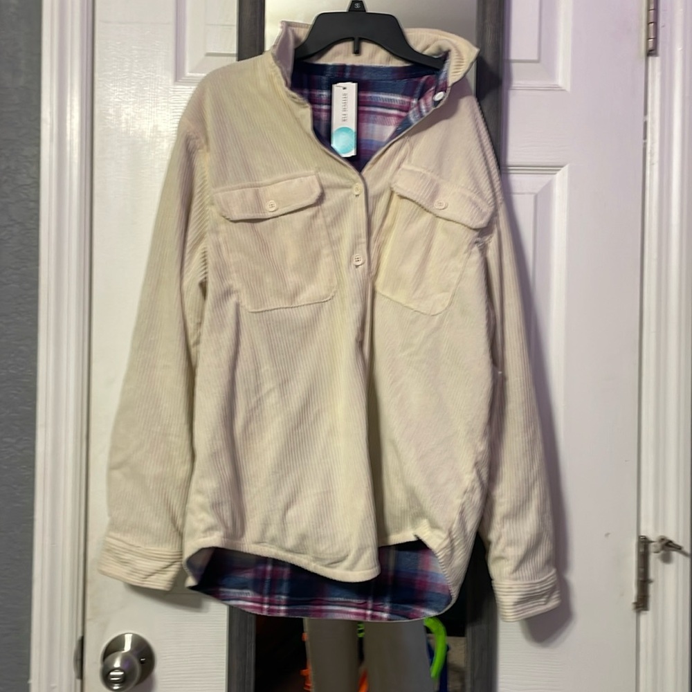 Coffeeshop Corduroy Fleece Reversible Shacket Off-White